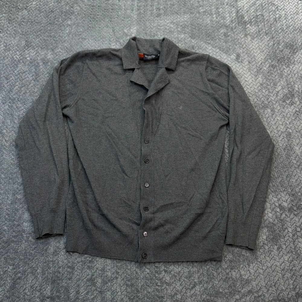 Brooksfield Cardigan Men 54 Med Gray Extrafine Wool Button Sweater Made in Italy